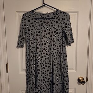 Pink Rose Gray Leopard Print Long Sleeve Dress